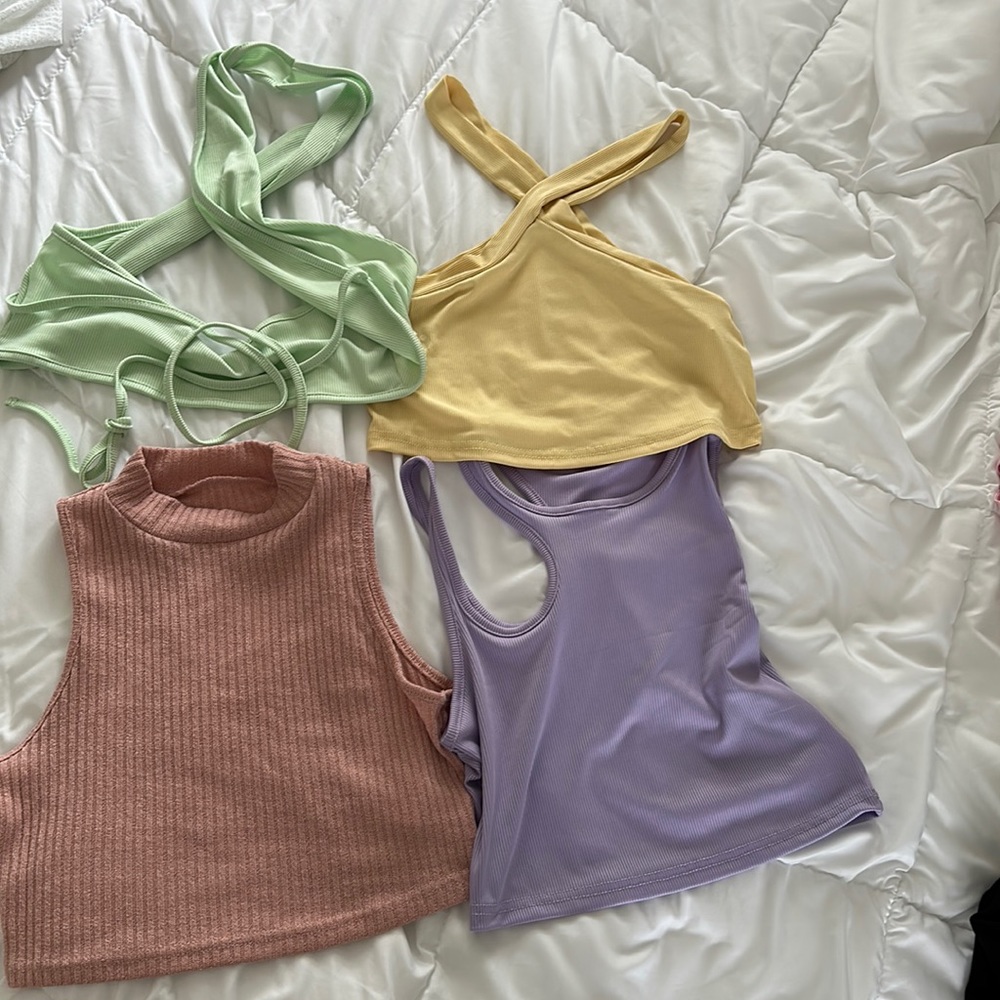 Women's 3 Pieces Knit Crop Tank Tops